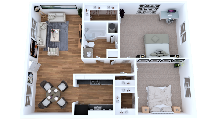 a 3d rendering of a two bedroom apartment at The  Element At 464